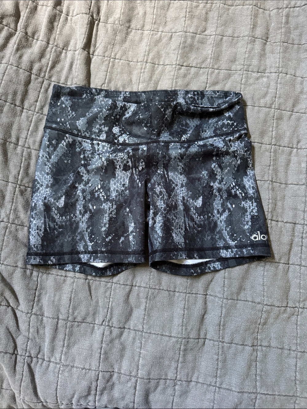 ALO Yoga Black Snake-Print High-Waist Bike Shorts